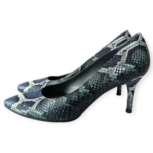 Stuart Weitzman Green Blue Snake Print Leather Pointed Toe 3.5" Heels 9.5